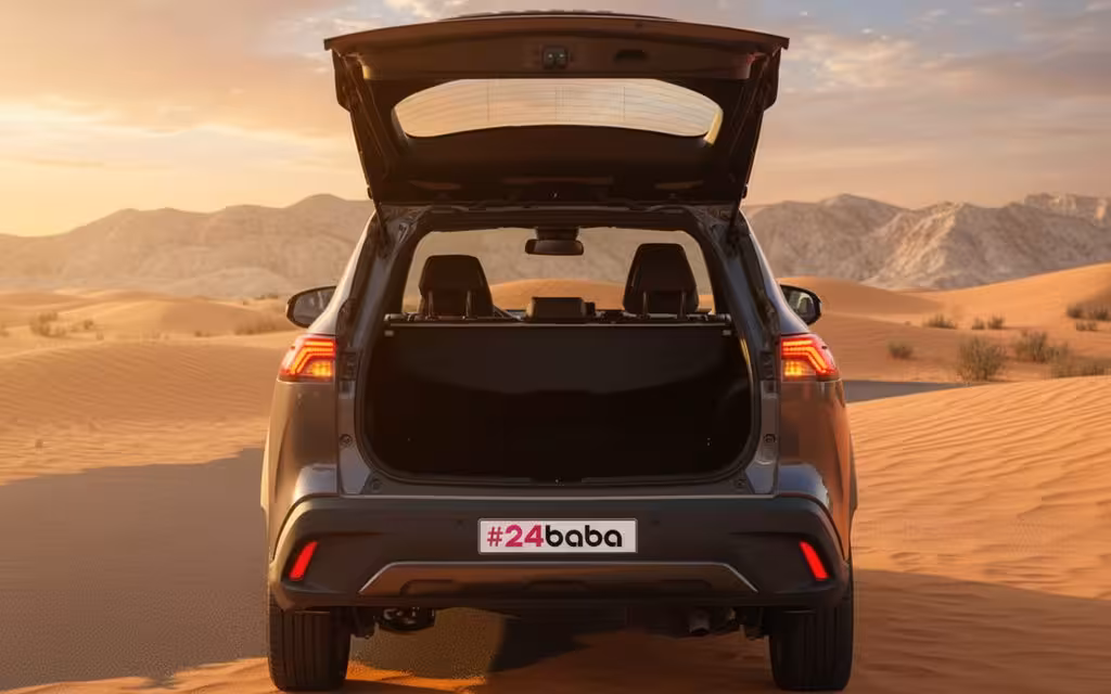 Toyota CorollaCross 2023 Grey rear view showing trunk – rental in Dubai
