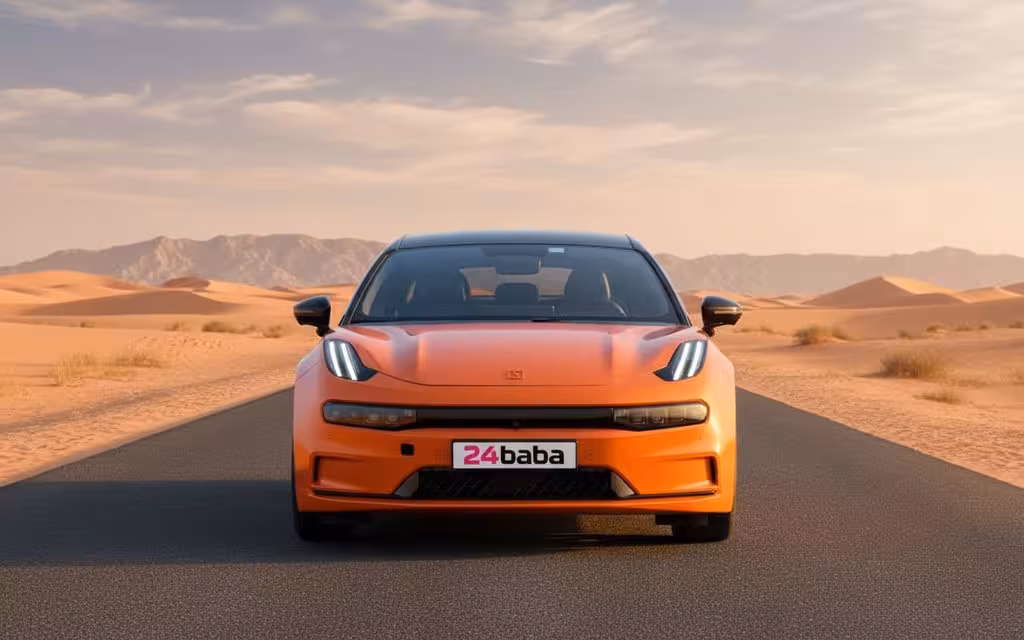 Zeekr 001 2025 Orange front view with headlights – rental in Dubai