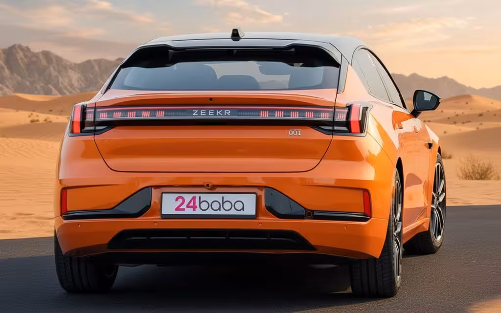 Zeekr 001 2025 Orange rear view showing taillights – rental in Dubai
