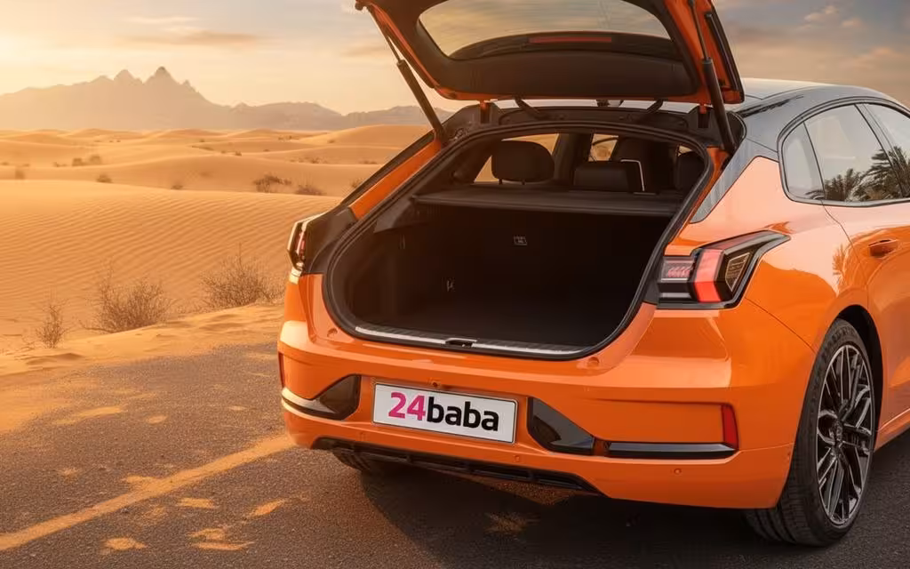 Zeekr 001 2025 Orange rear view showing taillights – rental in Dubai