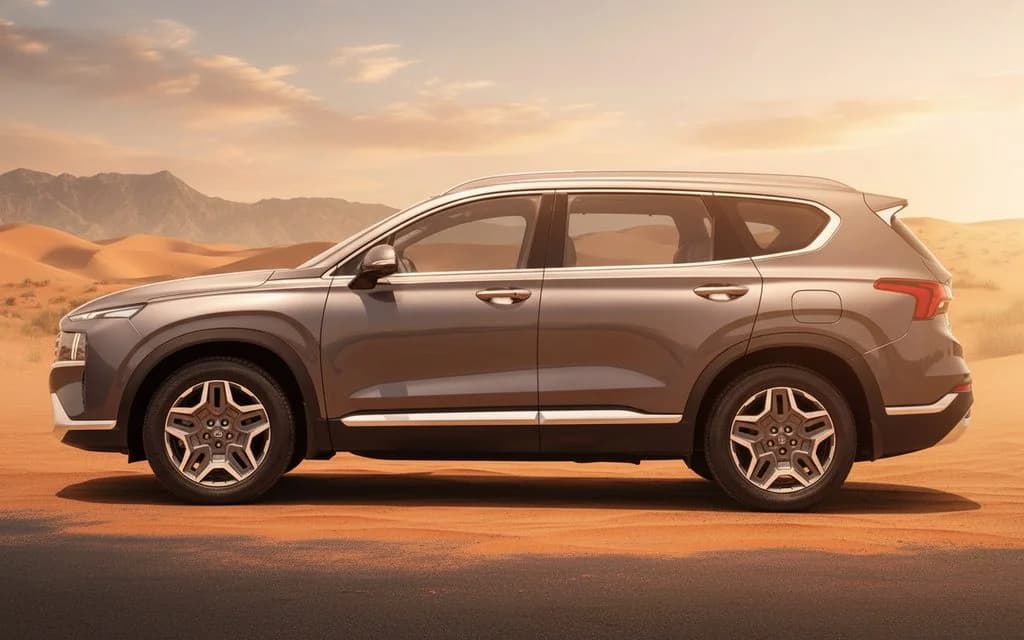Hyundai SantaFe 2023 Grey side profile – rental in Dubai