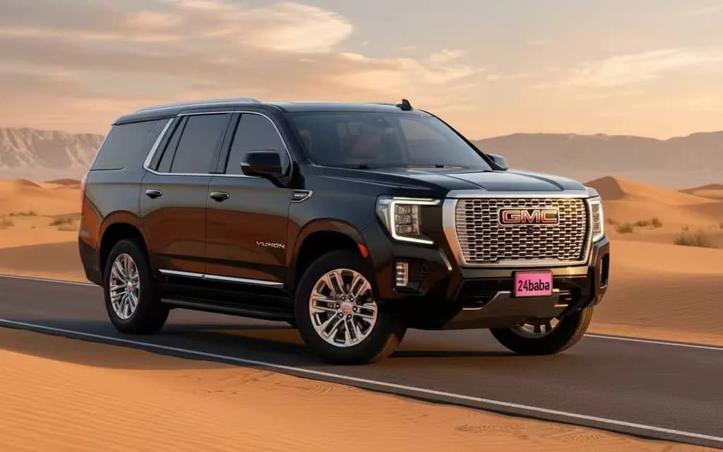 Gmc Yukon 2022 Black front view with headlights – rental in Dubai