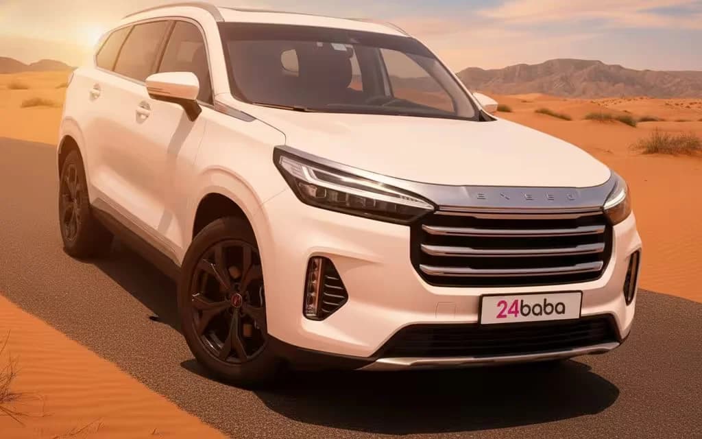 Exeed Vx 2025 White front view with headlights – rental in Dubai