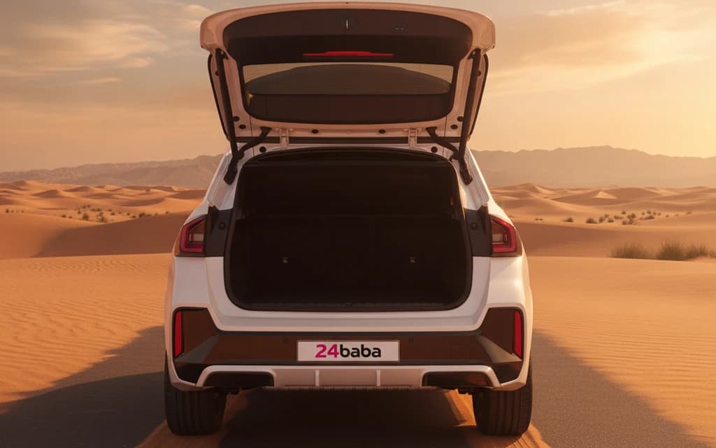 BMW X1 2025 White trunk space – rental in Dubai
