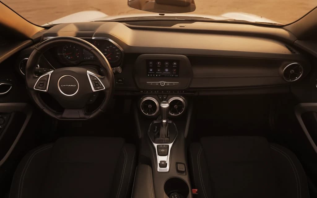 Chevrolet Camaro 2022 Red dashboard view – rental in Dubai