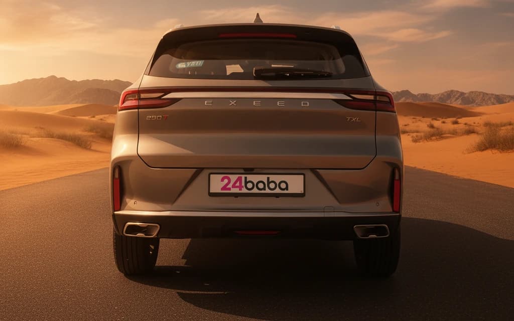 Exeed TXL 2024 Light Gray rear view – rental in Dubai