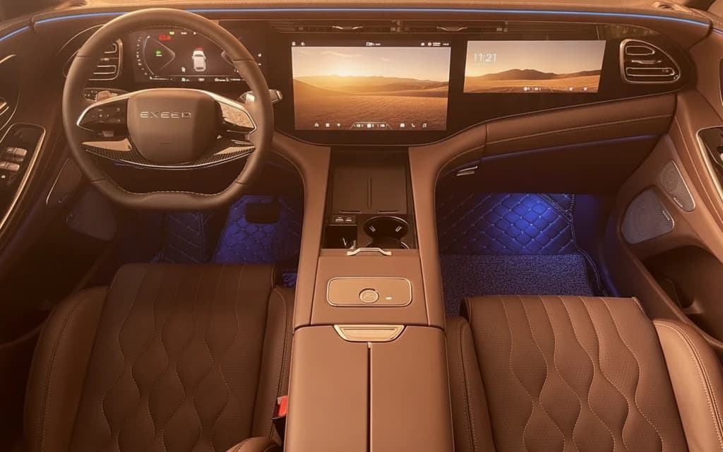 Exeed VX 2025 Dark Green dashboard view – rental in Dubai