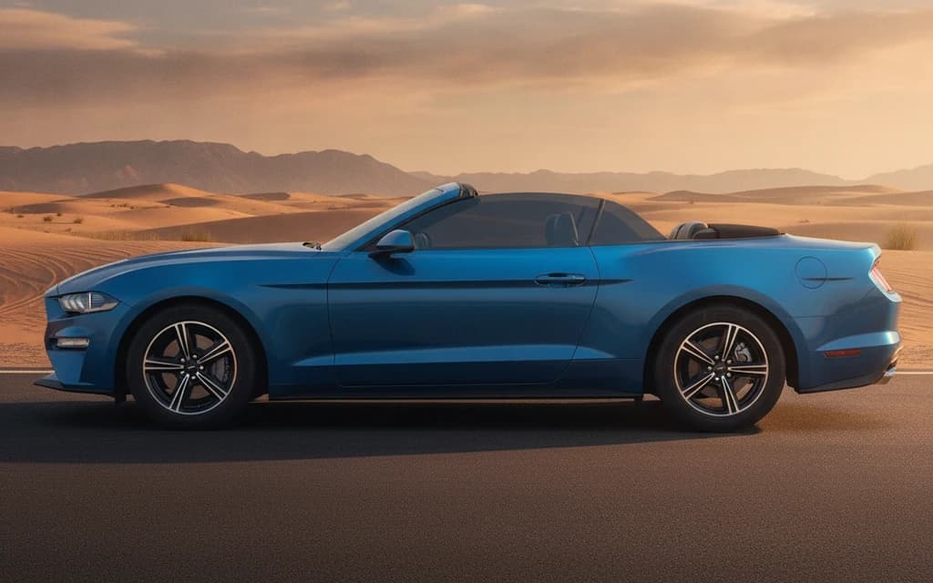Ford Mustang 2024 Blue side view – rental in Dubai