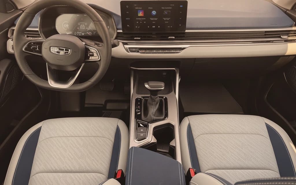 Geely Emgrand 2024 White dashboard view – rental in Dubai