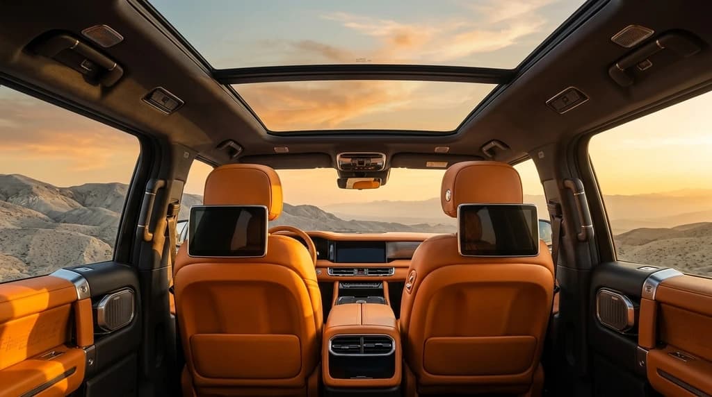Jetour G700 2026 rear cabin with seat back entertainment screens and panoramic roof – rental in Dubai