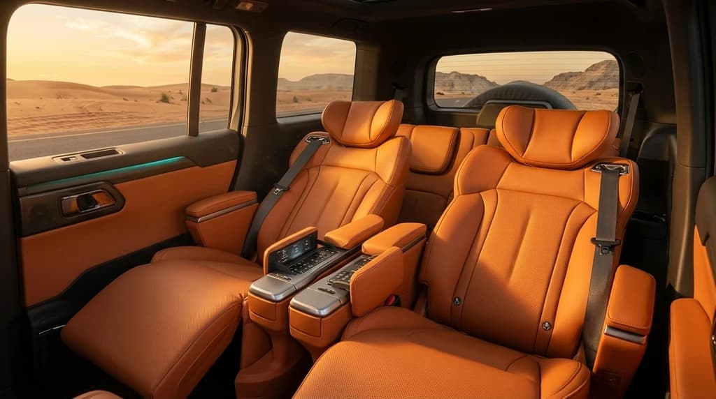 Jetour G700 Flagship 2026 rear cabin with captain chairs, centre console controls and third row – rental in Dubai