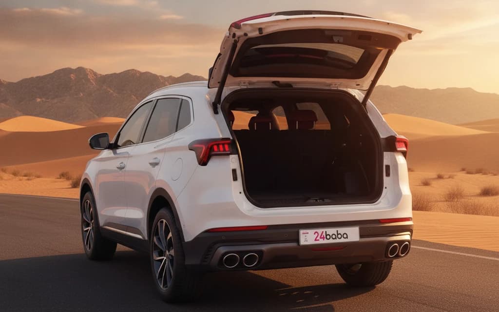 Jetour X70 Plus 2024 White trunk space – rental in Dubai
