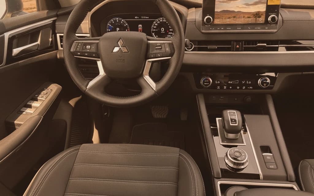 Mitsubishi Outlander 2025 White dashboard view – rental in Dubai