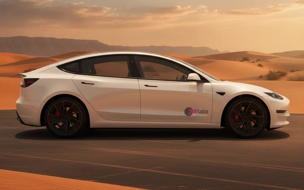 Tesla Model 3 Performance 2024 White side view – rental in Dubai