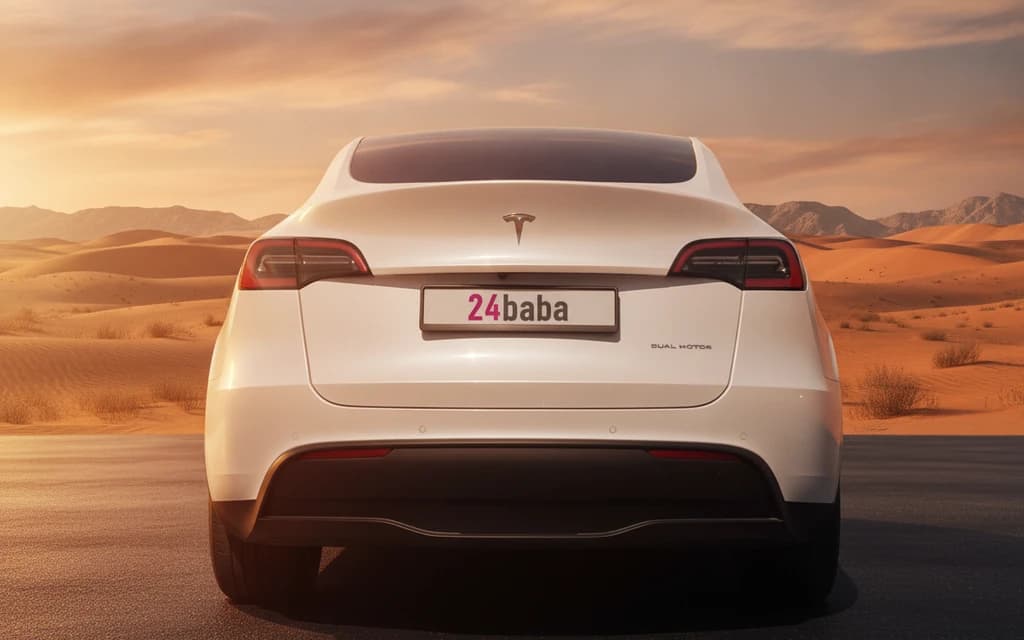 Tesla Model Y 2022 White rear view – rental in Dubai