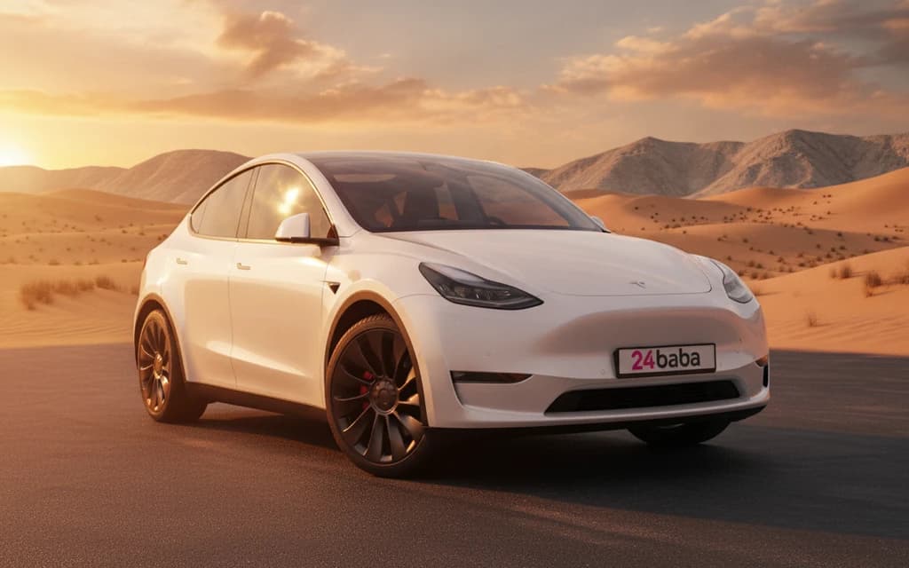 Tesla Model Y Performance 2022 White side view – rental in Dubai